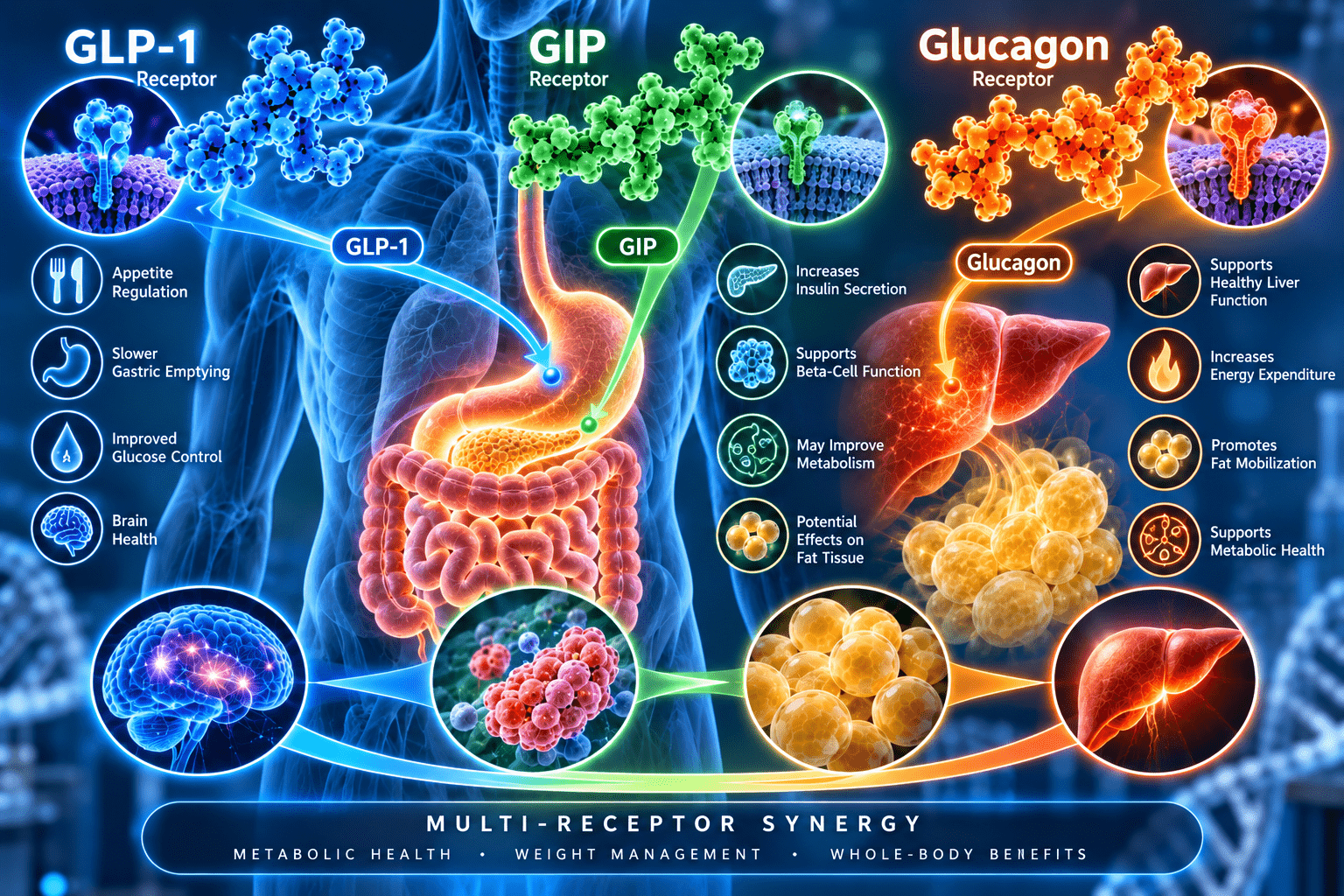 GLP-1, GIP, and Glucagon: Understanding the Science Behind Multi-Receptor Peptides